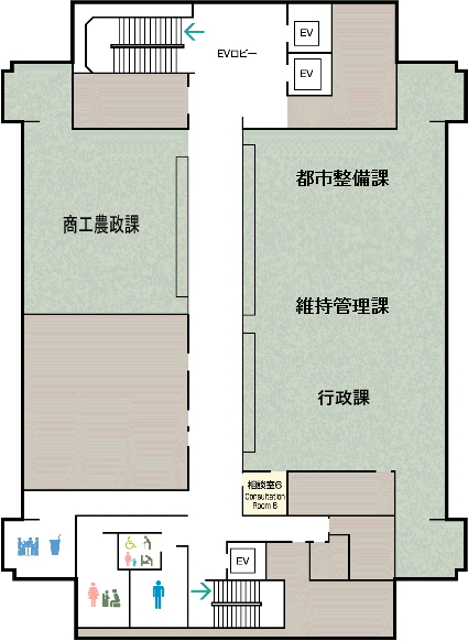 4階の見取り図　商工農政課・都市整備課・維持管理課・行政課