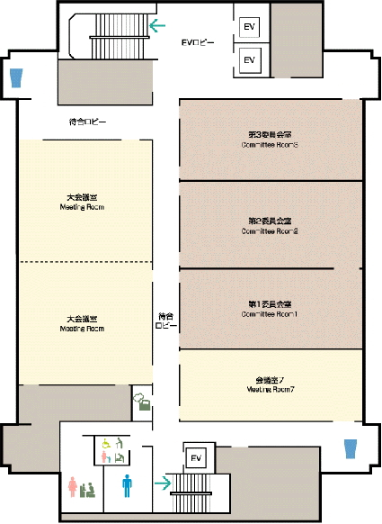 7階の見取り図　第1から第3委員会室・大会議室・会議室7